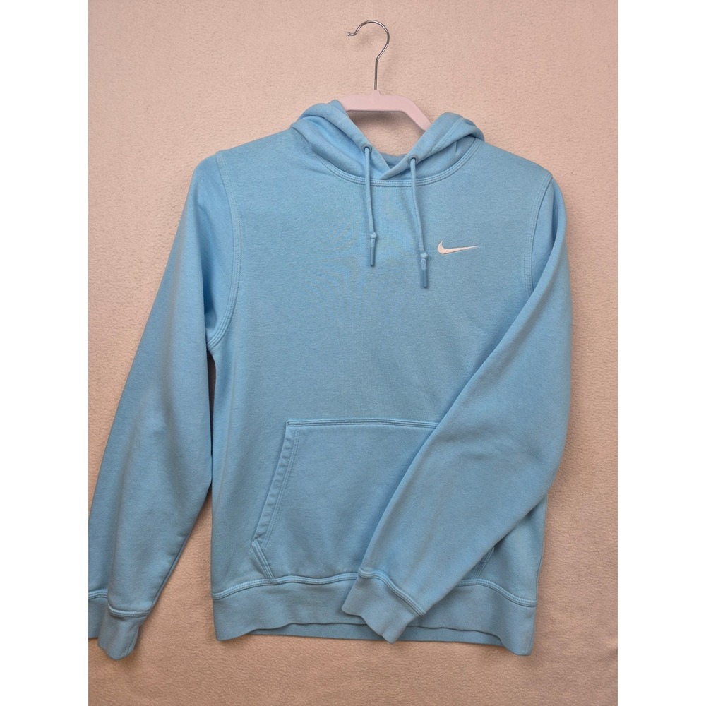 Nike Club Swoosh Fleece Pullover Womens SZ Small Hoodie Light Blue Athletic
